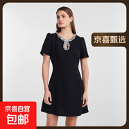 時尚輕奢名媛氣質(zhì)赫本風重工亮片鑲鉆洋氣連衣裙顯瘦小黑裙160035 黑色 M （100-110斤）
