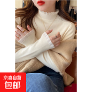 半高領(lǐng)針織蕾絲打底衫女2024新款秋冬上衣花邊小香風(fēng)外套內搭毛衣 杏色 常規 M