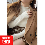 半高領(lǐng)針織蕾絲打底衫女2024新款秋冬上衣花邊小香風(fēng)外套內搭毛衣 白色 常規 L