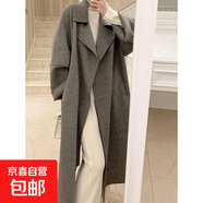 紅色呢子大衣女冬季2025年新款寬松高級感氣質(zhì)中長(cháng)款毛呢外套 灰色 XL