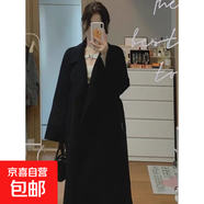 紅色呢子大衣女冬季2025年新款寬松高級感氣質(zhì)中長(cháng)款毛呢外套 黑色 L
