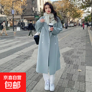 秋冬季新款潮流韓版毛呢大衣女寬松中長(zhǎng)款學(xué)生風(fēng)衣女小個(gè)子外套 藍(lán)色 3XL