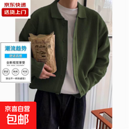 秋冬加厚毛衣文藝風(fēng)外套男純色寬松帥氣慵懶風(fēng)針織開衫休閑中性風(fēng) 軍綠色 M