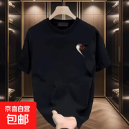 短袖t恤男2025夏季寬松潮流百搭港風(fēng)學(xué)生情侶裝半袖打底衫SJ 杰袖-紅愛(ài)心小圖-黑色 M