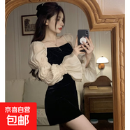 法式氣質(zhì)名媛抹胸小黑裙女輕奢泡泡袖小禮裙甜辣風(fēng)性感顯瘦連衣裙 圖片色 L