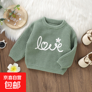 ins熱賣秋冬新款嬰兒可愛針織手工鉤花圖案上衣女寶寶圓領(lǐng)毛衣 綠色 80 cm