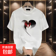 短袖t恤男2025夏季寬松潮流百搭港風(fēng)學(xué)生情侶裝半袖打底衫SJ 杰袖-紅愛(ài)心大圖-白色 XL