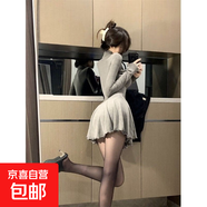 純欲辣妹高領百搭長袖連衣裙女秋冬新款收腰蓬蓬裙顯瘦打底裙短裙 灰色 XL