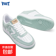 沃特（VOIT）牛仔板鞋男低幫休閑百搭潮流爆款厚底小白鞋女星星 鱗狩星域-淺綠/白 43