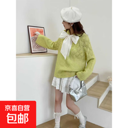 2025韓系蝴蝶結(jié)領(lǐng)系帶針織衫女秋冬寬松甜美百搭毛衣外穿上衣M01 綠色 2XL