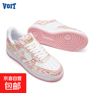 沃特（VOIT）牛仔板鞋男低幫休閑百搭潮流爆款厚底小白鞋女星星 絲綢之路-粉白 38