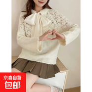 2025韓系蝴蝶結(jié)領(lǐng)系帶針織衫女秋冬寬松甜美百搭毛衣外穿上衣M01 米白色 M