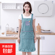 燈芯絨素色圍裙內襯防水廚房家用防污耐磨易清洗 燈芯絨素色圍裙-綠色