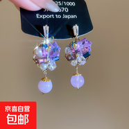 波西米亞民族風(fēng)水晶流蘇耳環(huán)耳墜復古耳釘2025新款爆款高級感耳飾 銀針-紫色