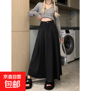 杏色西裝半身裙女裙子2025新款顯瘦百褶a字梨型身材遮胯黑色長(cháng)裙 黑色 XL