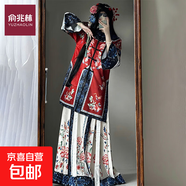 泉州潯埔簪花清漢女服裝格格漢服清朝滿(mǎn)清旗裝黃色印花裙拍照寫(xiě)真 【對襟】紅色 S