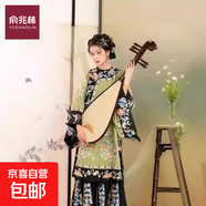 泉州潯埔簪花清漢女服裝格格漢服清朝滿(mǎn)清旗裝黃色印花裙拍照寫(xiě)真 【斜襟】綠色 2XL