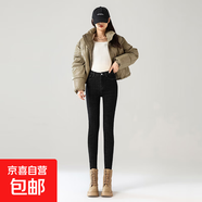 加絨加厚打底褲女褲外穿牛仔長(zhǎng)褲鉛筆褲小腳保暖棉褲秋冬 TKB605--黑色九分【加絨】 28