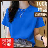 2025年新款夏裝純棉短袖t恤韓系寬松圓領(lǐng)休閑薄款大碼上衣體恤衫 彩蘭【純色】 XL 【建議115-125斤】