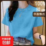 2025年新款夏裝純棉短袖t恤韓系寬松圓領(lǐng)休閑薄款大碼上衣體恤衫 淺藍(lán)【純色】 L 【建議80-100斤】