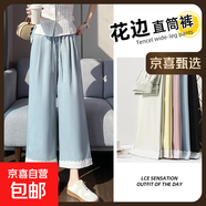 天絲棉九分闊腿褲女裝2025年最新款小個(gè)子直筒褲 淺藍(lán)色 XL