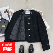 小香風(fēng)外套毛呢蝙蝠袖加厚雙面呢針織衫寬松棒球服上衣女士外套 HS2430黑色 L 【建議105-115斤】