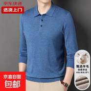 【含羊毛】】男士針織衫2025春秋季新款毛衣純色翻領(lǐng)POLO衫長(zhǎng)袖潮 花彩藍(lán) 【一件裝】 XL 【建議130-145斤】