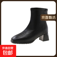 高跟馬丁靴女2025新款秋冬英倫風(fēng)百搭方頭瘦瘦靴中跟粗跟大碼短靴 黑色單里 40