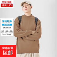 秋冬季毛衣男中領(lǐng)潮流線(xiàn)衣男士加絨加厚打底衫男修身半高領(lǐng)針織衫 駝色 4XL