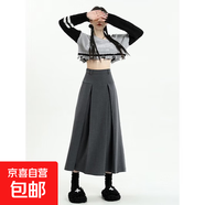 半身裙女秋冬灰色2025新款遮跨休閑a字半裙氣質(zhì)高腰百褶裙中長(cháng)款 灰色 2XL