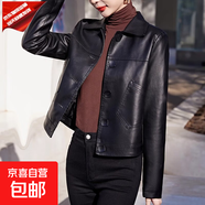 小皮衣外套女短款上衣2025春秋裝新休閑翻領(lǐng)pu皮單排扣機車(chē)夾克潮 黑色【精致高端品質(zhì)】 L