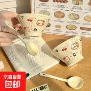 5英寸櫻桃貓Kitty陶瓷斗笠碗可愛(ài)陶瓷家用餐具學(xué)生宿舍釉下彩飯碗 【四件套】2個(gè)櫻桃貓斗笠碗+2勺子