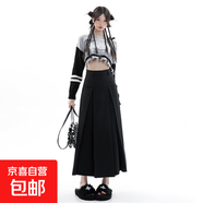 半身裙女秋冬灰色2025新款遮跨休閑a字半裙氣質(zhì)高腰百褶裙中長(cháng)款 黑色 M
