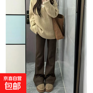粉色微喇叭運動(dòng)褲子女2025夏季新款美式高腰顯瘦垂感休閑闊腿衛褲 咖色-小個(gè)子【有口袋-貝貝棉】 XL 【120-135斤】