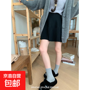 百褶針織裙毛呢短裙版型超正A字半身裙女秋冬百搭灰色高腰裙子 黑色 均碼