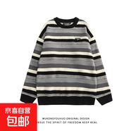 慵懶風(fēng)條紋復(fù)古小眾圓領(lǐng)套頭針織衫毛衣女春秋寬松外搭潮流上衣 灰色 M
