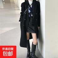 黑色加厚毛呢大衣女秋冬韓版過膝中長款 黑色【不加棉】 常規(guī) S