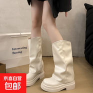 白色靴子女復古新款馬丁靴短靴褲管靴厚底增高復古中筒騎士堆堆靴 長(cháng)靴米色 35 (225mm)