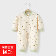 嬰兒連體衣純棉春秋新生兒爬服無骨印花男女寶寶哈衣可愛秋衣 BE154開檔款-綠色棉花球 66cm