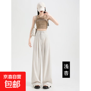 港風(fēng)個(gè)性闊腿褲女冬季小個(gè)子寬松顯瘦寬松褲秋季高腰垂墜感西裝褲 淺杏九分 S