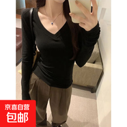 2025新款修身領(lǐng)正顯瘦長(cháng)袖秋冬季正肩保暖打底T恤辣妹上衣RNMY 黑色 【單件裝】 M 推薦96-105斤