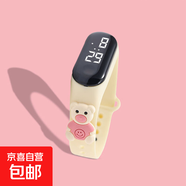 熱賣(mài)新款可愛(ài)卡通LED公仔創(chuàng  )意學(xué)生電子表塑膠防水手環(huán)觸控電子表 淺黃色 淺黃小熊