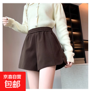休閑毛呢短褲裙女2025秋冬季新款外穿歐貨高腰a字配靴子的闊腿褲 咖啡色 4XL