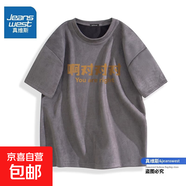 真維斯短袖男士新款夏季重磅麂皮絨美式潮牌T恤圓領(lǐng)寬松上衣高克 你說(shuō)的對D 灰紫 L