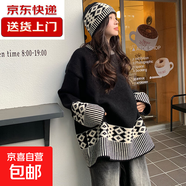 費爾島菱格套頭毛衣女士2025秋冬季新款港味復古慵懶風(fēng)內搭針織衫 黑色【GL-M398】 (帽子+毛衣) L