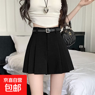 西裝短褲女25夏秋季胖mm高腰垂感百褶闊腿褲復古寬松休閑A字褲子 黑色 L