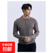 高級感拉鏈polo衫男士翻領(lǐng)外套男春秋季青年簡(jiǎn)約個(gè)性長(cháng)袖套頭毛衣 灰色 3XL