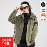 兩件套戶外防風(fēng)防水三合一羽絨可拆卸沖鋒衣90絨登山服新國(guó)標(biāo)夾克 女款-軍綠色 XL 【150-170】