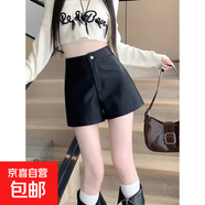 新款小個(gè)子PU皮短褲女秋冬季新款爆黑色美式短褲百搭高腰a字歐貨 黑色 5XL