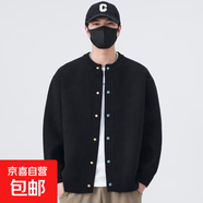 2025秋季新款棒球領(lǐng)粗針開衫純色寬松休閑慵懶感毛衣外套男女同款 黑色 L